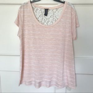 Torrid 1x Striped Floral Lace Pink Top